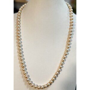 Vintage Metall Cream Faux Pearl Single Strand Sterling Silver Box Clasp Necklace